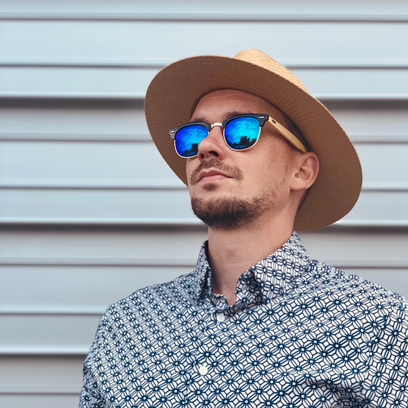 Černo - tyrkysové zrcadlové sluneční brýle Way Bambus