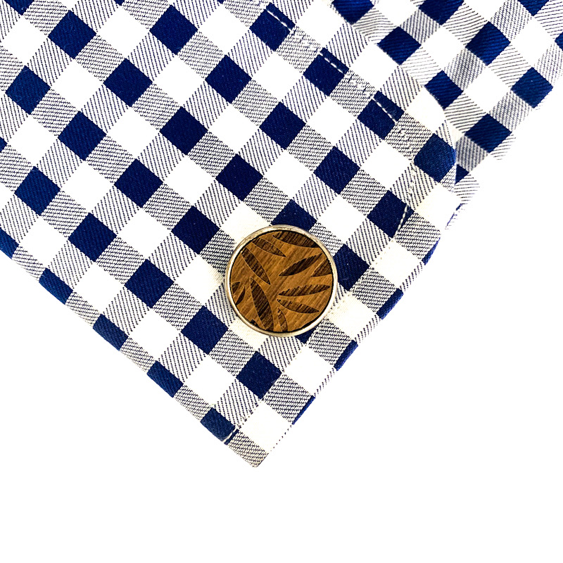 Dřevěný set - manžetové knoflíčky + spona na kravatu Leaf 