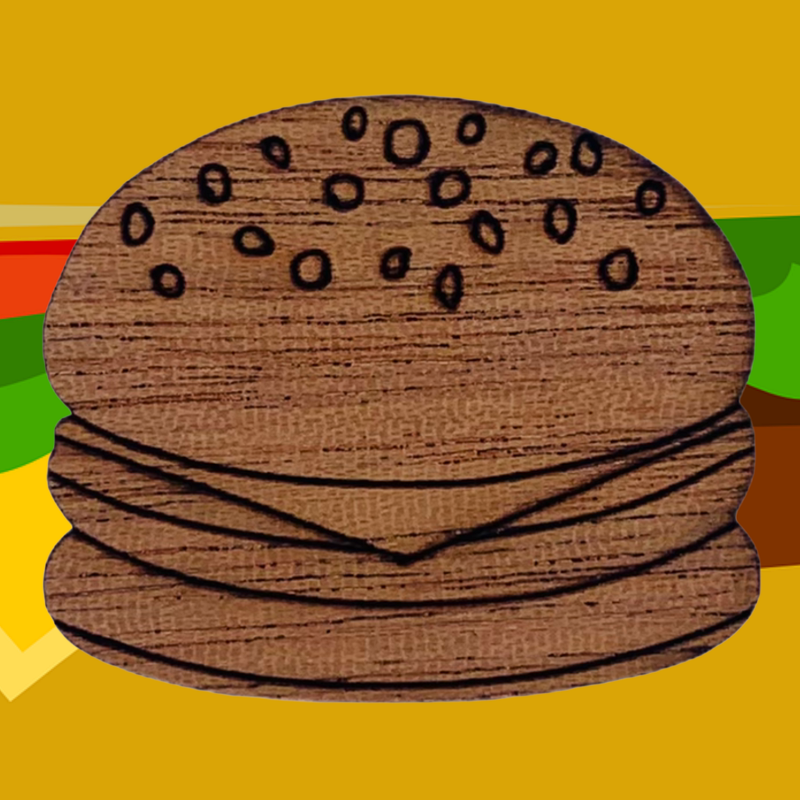 Dřevěná brož Hamburger
