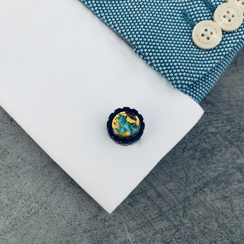 Zlato - černé manžetové knoflíčky Zeměkoule