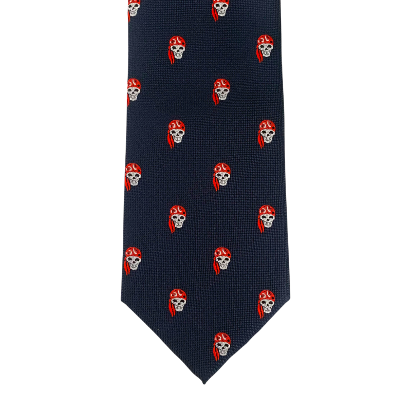 Modrá kravata Pirátská lebka 