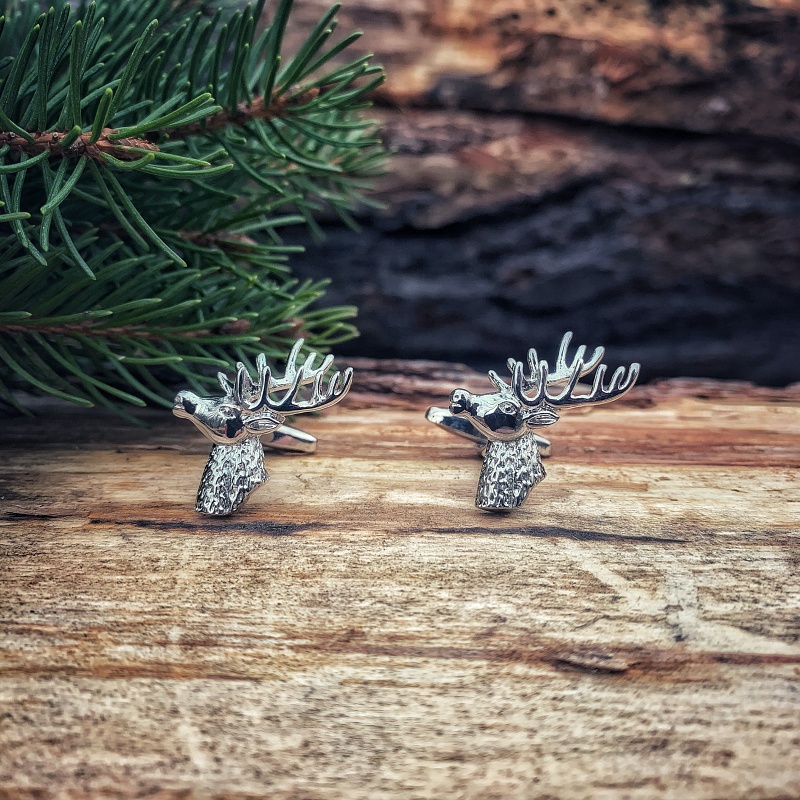 Manžetové knoflíčky Jelen hlava stříbrná
