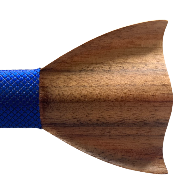 Dřevěný modrý set motýlek Sharp 3D + manžetové knoflíčky + kapesník