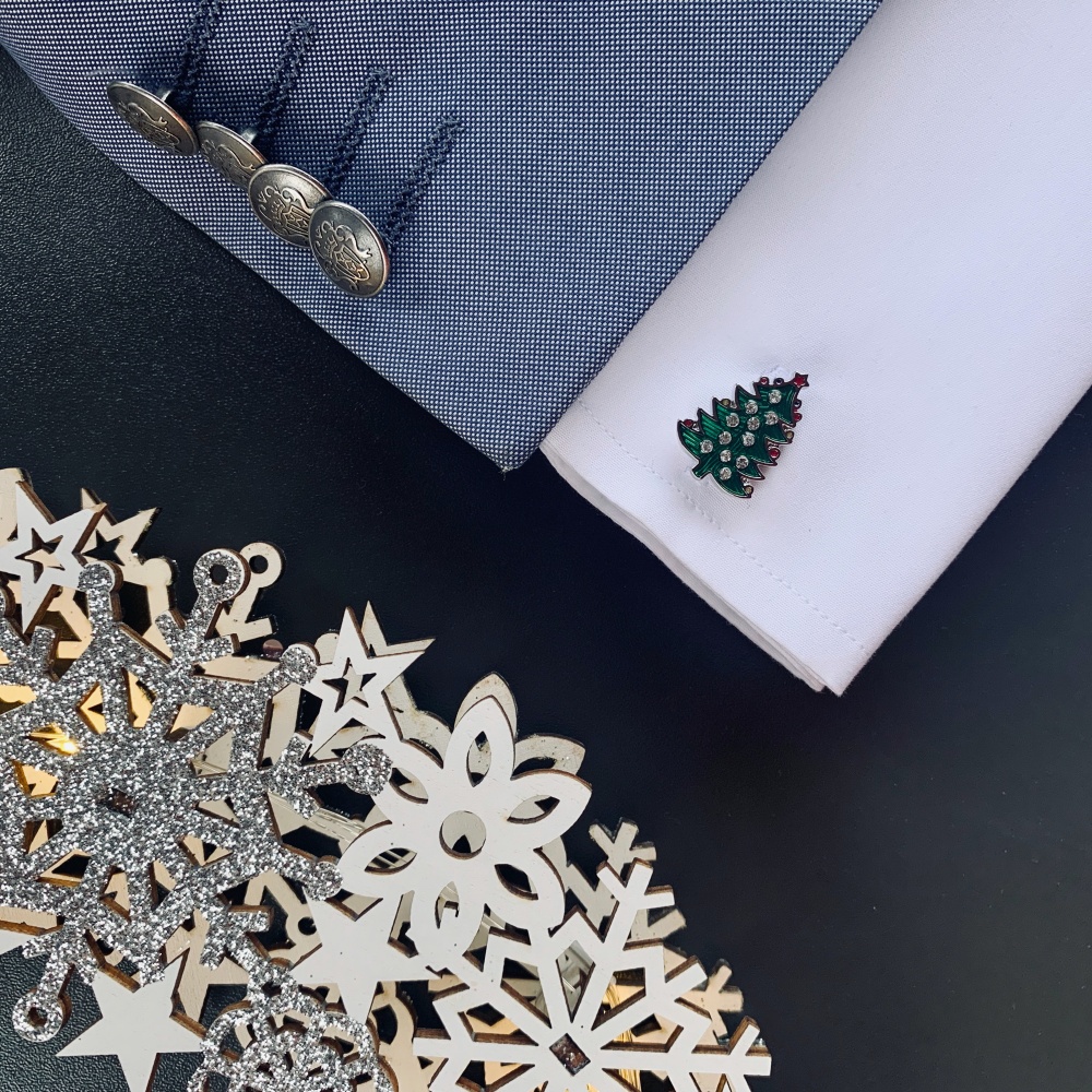 Manžetové knoflíčky Vánoční ozdobený stromeček