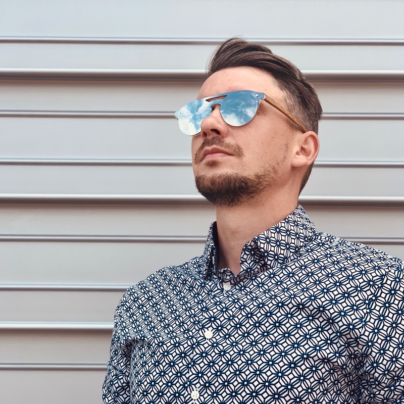 Stříbrné zrcadlové sluneční brýle Wood Mirror