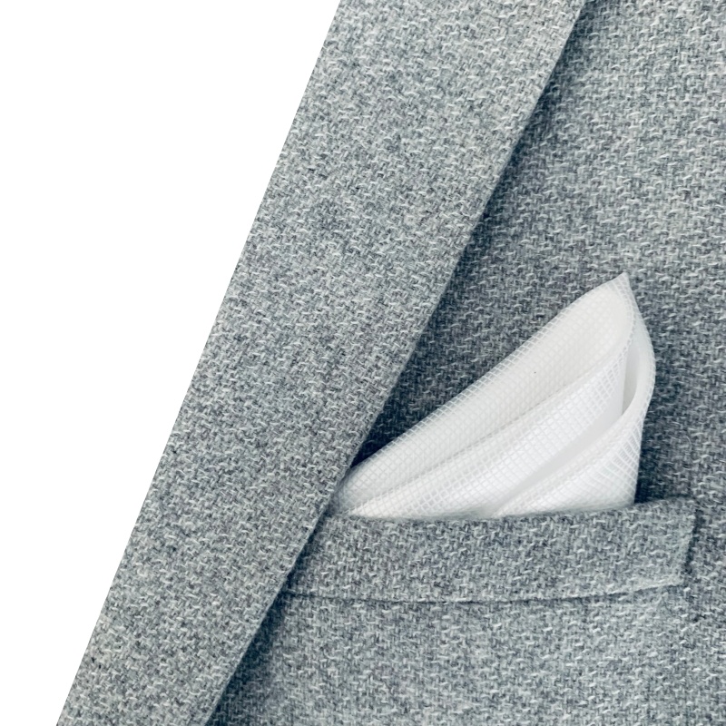 Dřevěný bílý set - motýlek Sharp Rounded + manžetové knoflíčky + kapesník