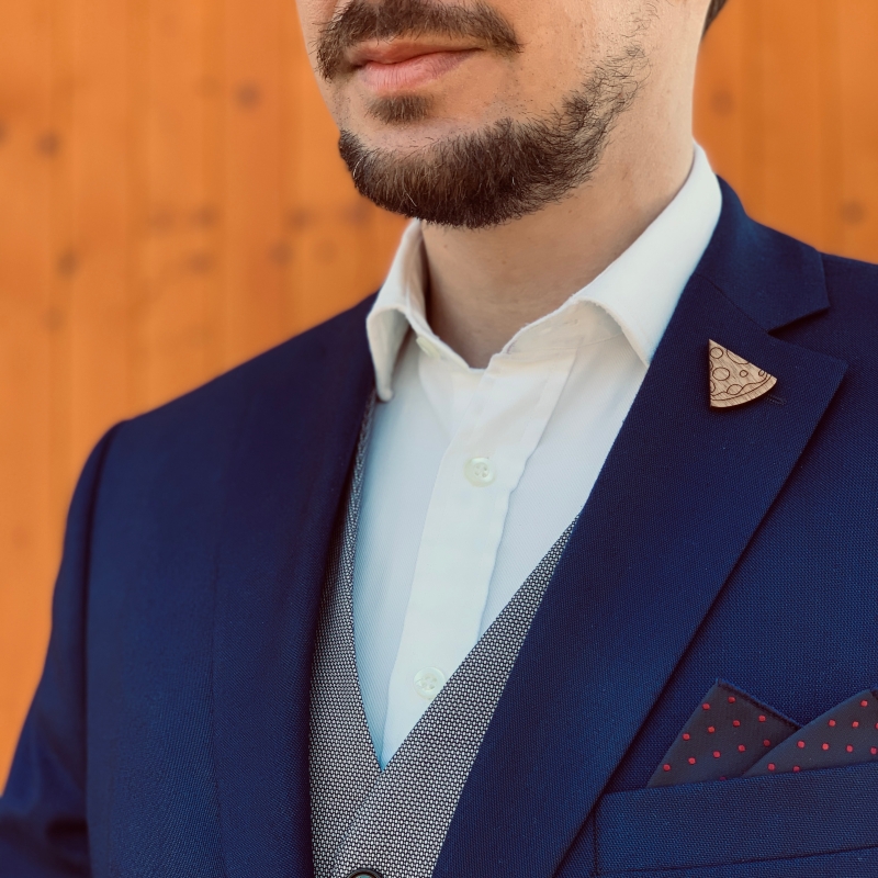 Dřevěná brož Pizza 