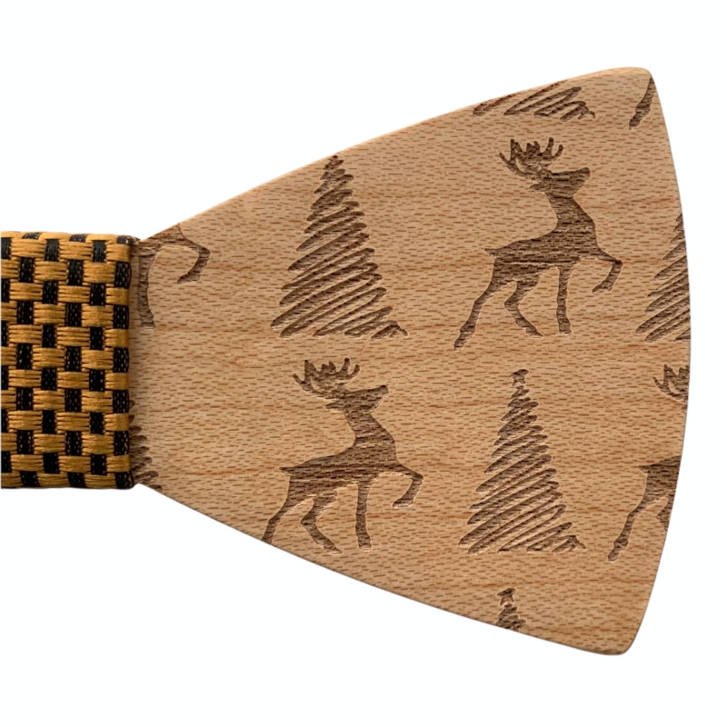 Dřevěný vánoční set - motýlek Jelen a stromeček + manžetové knoflíčky + kapesník