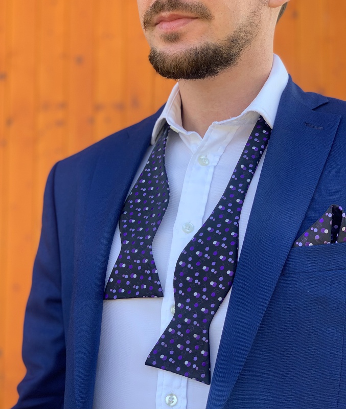 Černý set - vázací motýlek + kapesník Bubbles