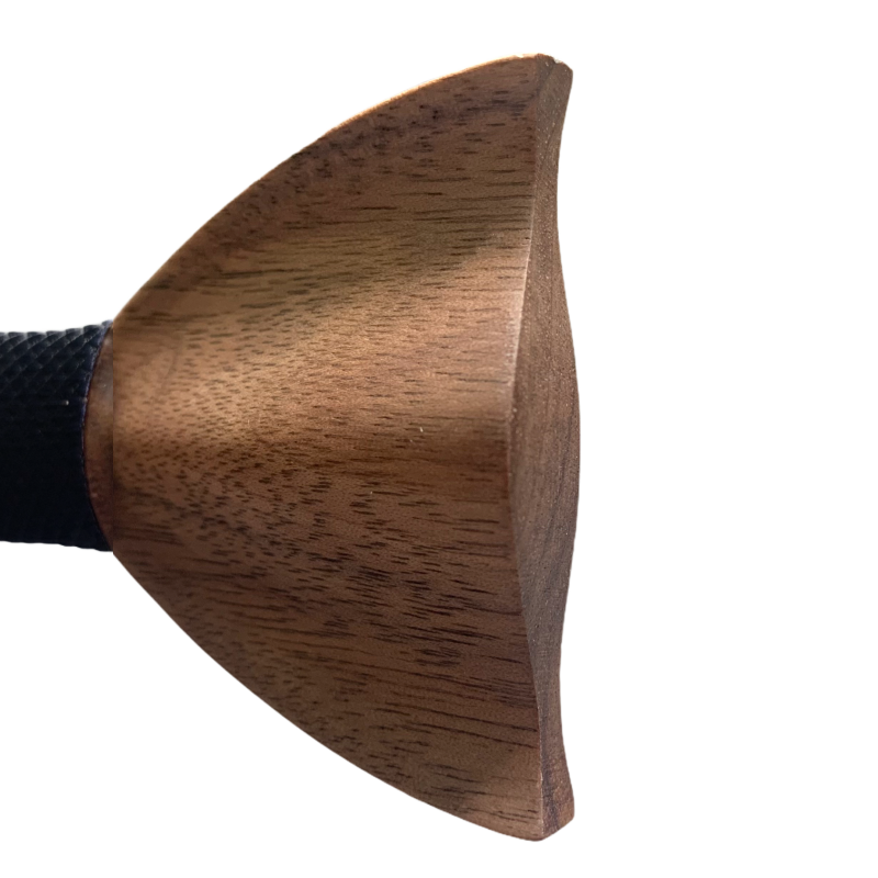 Dřevěný černý set - motýlek Sharp 3D + manžetové knoflíčky + kapesník