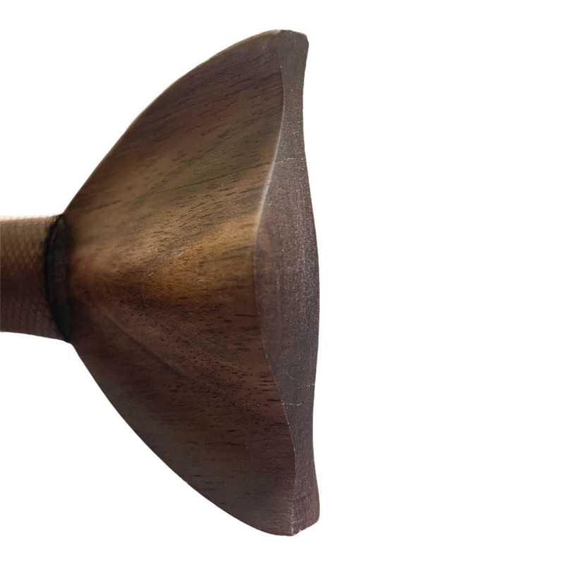 Dřevěný hnědý set motýlek Sharp 3D + manžetové knoflíčky + kapesník