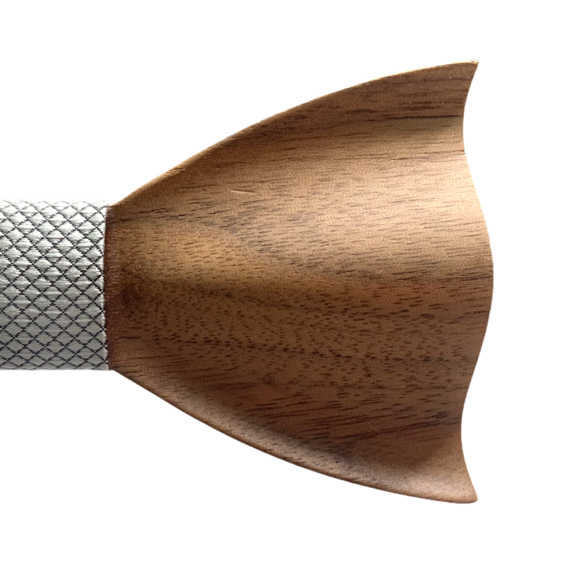 Dřevěný šedý set - motýlek Sharp 3D + manžetové knoflíčky + kapesník