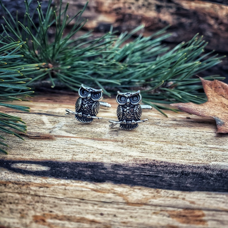 Manžetové knoflíčky Sova na větvi 