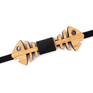 Dřevěný pánský motýlek Kostra Rybičky Leather