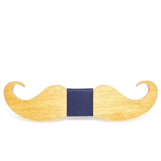 Dřevěný pánský motýlek Mahoosive Knír - denim 