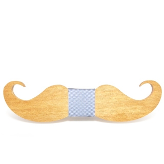 Dřevěný pánský motýlek Mahoosive Knír - modrý 