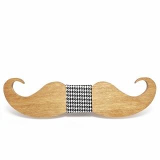 Dřevěný pánský motýlek Mahoosive Knír - houndstooth