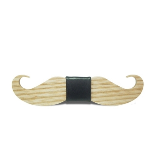Dřevěný pánský motýlek Knír Leather jasanový