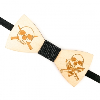 Dřevěný pánský motýlek Skulls denim