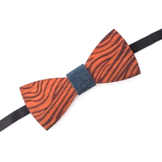 Dřevěný pánský motýlek Zebra denim