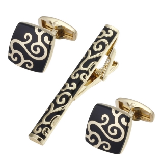 Černo - zlatý set - spona na kravatu a manžetové knoflíčky Vintage