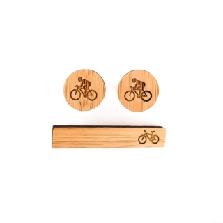 Dřevěný set - spona na kravatu a manžetové knoflíčky Cyklista