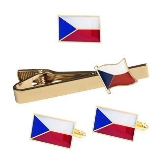 Zlatý set - brož + spona na kravatu a manžetové knoflíčky Česká republika