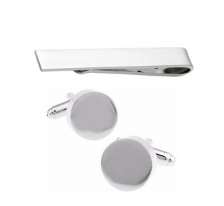 Stříbrný set - spona na kravatu a manžetové knoflíčky Round