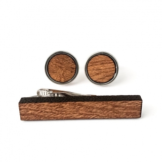 Dřevěný set - spona na kravatu a manžetové knoflíčky Wood Kruh