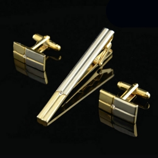 Zlatý set - spona na kravatu + manžetové knoflíčky Crystal Four