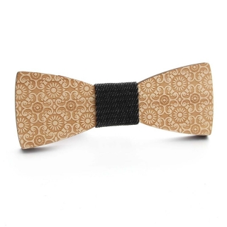 Dřevěný pánský motýlek Flower ornament black denim 