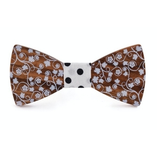 Dřevěný pánský motýlek Flower Black dot