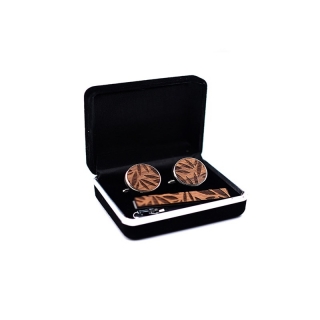Dřevěný set - manžetové knoflíčky + spona na kravatu Leaf