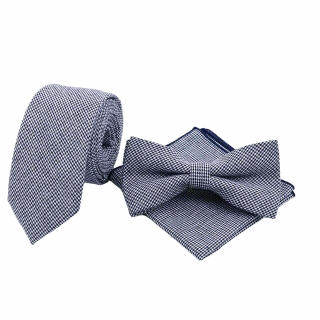 Modro - bílý set kravata, motýlek a kapesník Houndstooth 