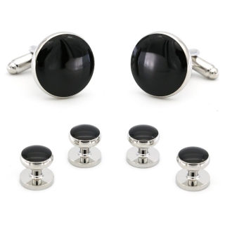 Set - manžetové knoflíčky a knoflíky do košile Black round  