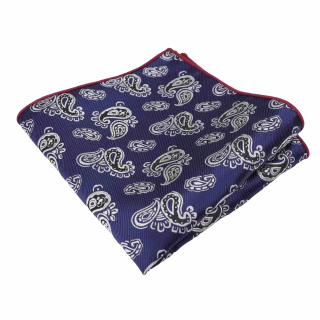 Modro - stříbrný kapesníček do saka Paisley