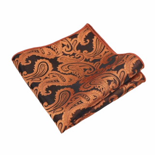 Oranžovo - černý kapesníček do saka Paisley