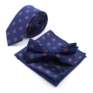 Modrý set - kravata, motýlek a kapesník Beruška 