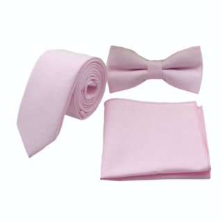Růžový set kravata, motýlek a kapesník Cotton color