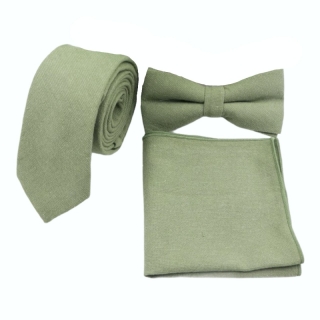 Tmavě zelený set kravata, motýlek a kapesník Cotton color