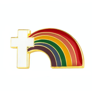Zlatá brož Kříž s duhou LGBT